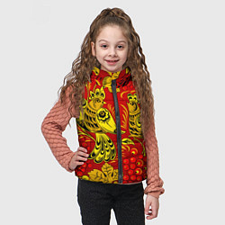 Детский жилет Хохломская Роспись Две Птици На Красном Фоне, цвет: 3D-светло-серый — фото 2