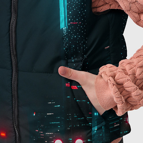 Детский жилет Неоновые высотки в городе - Светло-синий / 3D-Красный – фото 5