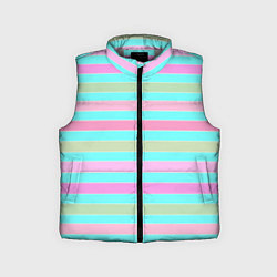 Детский жилет Pink turquoise stripes horizontal Полосатый узор, цвет: 3D-светло-серый