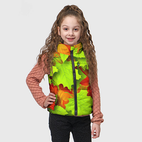 Детский жилет Зелёные осенние листья / 3D-Светло-серый – фото 3