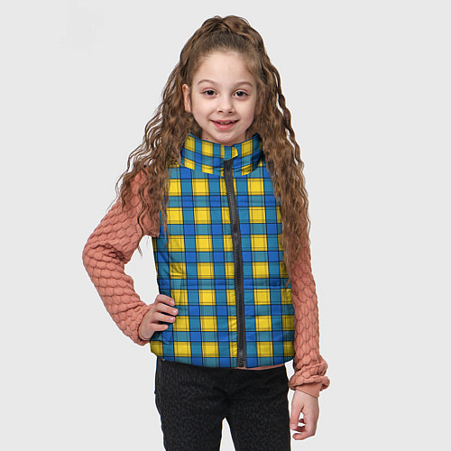 Детский жилет Желтый с синим клетчатый модный узор / 3D-Светло-серый – фото 3