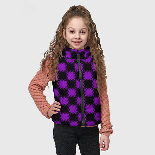 Детский жилет Фиолетовый черный узор Шахматка / 3D-Светло-серый – фото 3