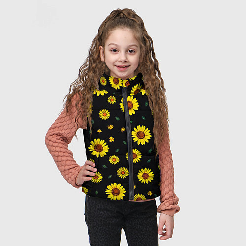 Детский жилет Желтые ромашки на черном / 3D-Светло-серый – фото 3