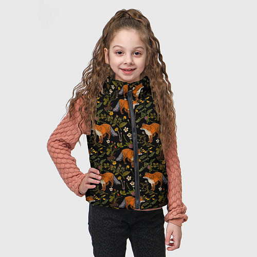 Детский жилет Лисы и цветы / 3D-Светло-серый – фото 3