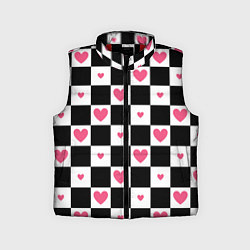 Детский жилет Розовые сердечки на фоне шахматной черно-белой дос, цвет: 3D-красный