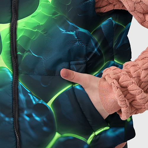 Детский жилет Разлом зеленых плит с неоном / 3D-Красный – фото 5