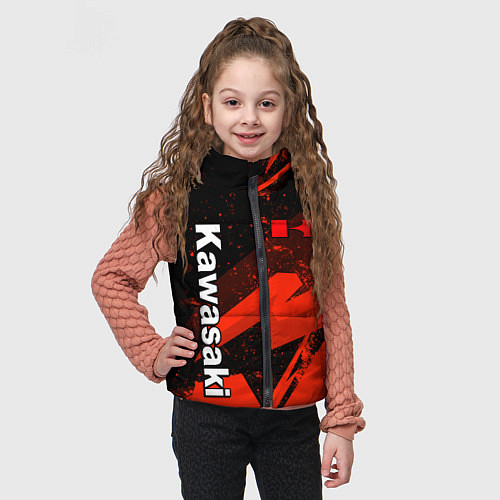 Детский жилет Кавасаки - красные брызги / 3D-Светло-серый – фото 3