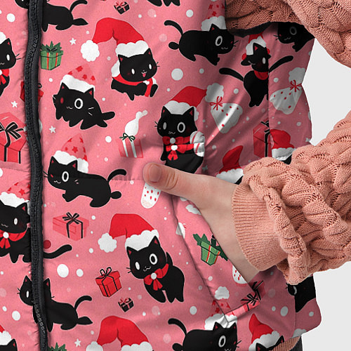 Детский жилет Новогодние чёрные котики с подарками / 3D-Красный – фото 5