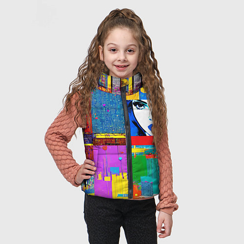 Детский жилет Лоскутное одеяло - поп-арт / 3D-Светло-серый – фото 3