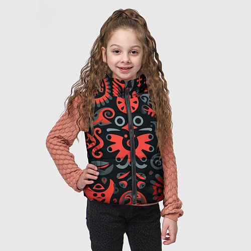 Детский жилет Красно-черный узор в славянском стиле / 3D-Светло-серый – фото 3