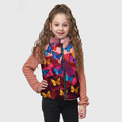 Детский жилет Разноцветные бабочки - розовые цветы / 3D-Светло-серый – фото 3