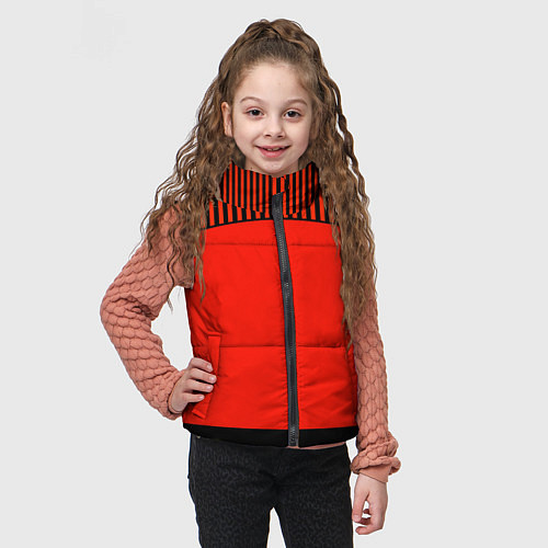 Детский жилет Оранжево черный комбинированный узор в полоску / 3D-Светло-серый – фото 3