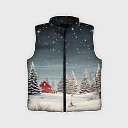 Детский жилет Зимний пейзаж с елями и снегом, цвет: 3D-черный