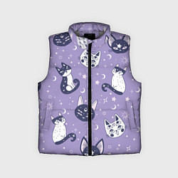 Детский жилет Мистические кошечки - паттерн фиолетовый