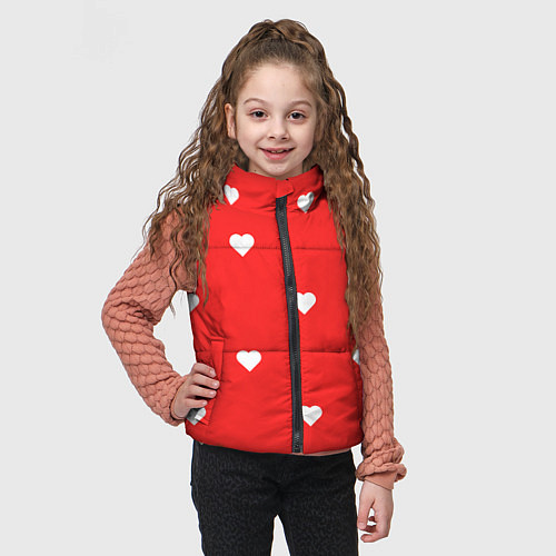 Детский жилет Белые сердца на красном фоне / 3D-Светло-серый – фото 3