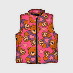 Детский жилет Мишки игрушки в розовых свитерах и сердечки