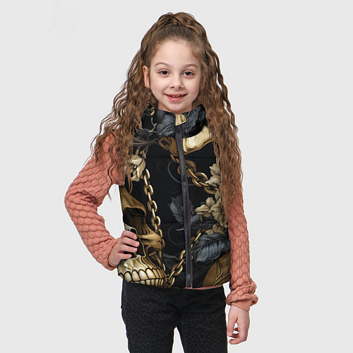 Детский жилет Золотые черепа с цепями / 3D-Светло-серый – фото 3