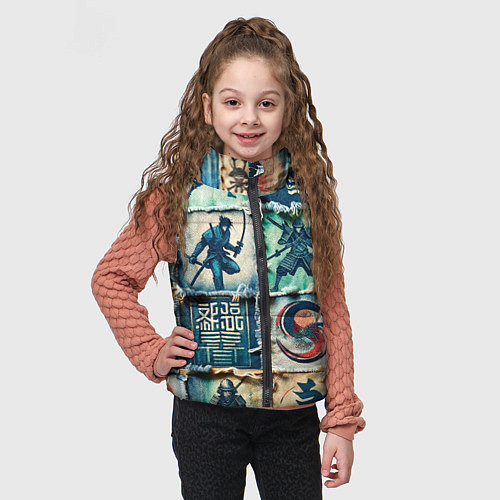 Детский жилет Самураи на пэчворк дениме / 3D-Светло-серый – фото 3
