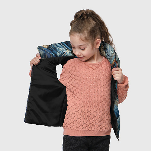 Детский жилет Джинсовый пэчворк с пуговицами - мода / 3D-Черный – фото 4