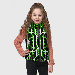 Детский жилет Техно белые линии с зелёной обводкой на чёрном фон, цвет: 3D-светло-серый — фото 2