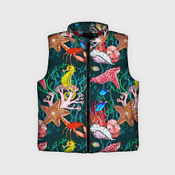 Детский жилет Морская жизнь под водой - паттерн с звёздами и кон, цвет: 3D-красный