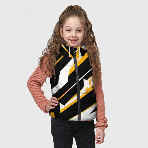Детский жилет Жёлто-белые широкие линии на чёрном фоне / 3D-Светло-серый – фото 3