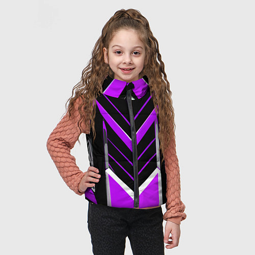 Детский жилет Фиолетово-серые полосы на чёрном фоне / 3D-Светло-серый – фото 3