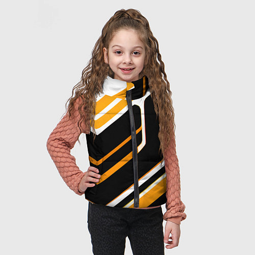 Детский жилет Чёрно-жёлтые полосы на белом фоне / 3D-Светло-серый – фото 3