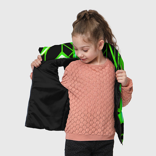 Детский жилет Green lines on a black background / 3D-Черный – фото 4