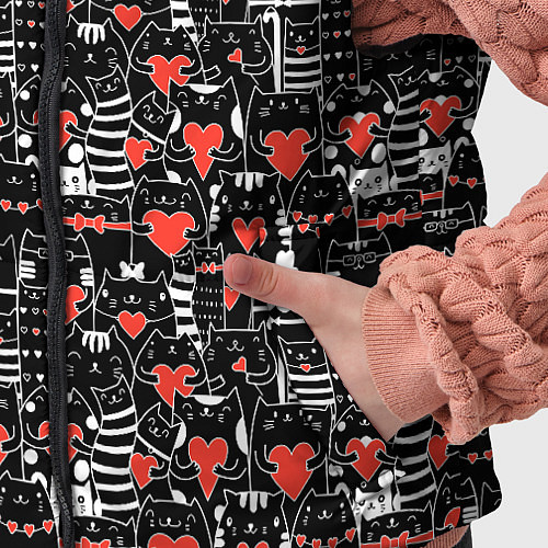 Детский жилет Черные котики держат сердечки паттерн / 3D-Красный – фото 5