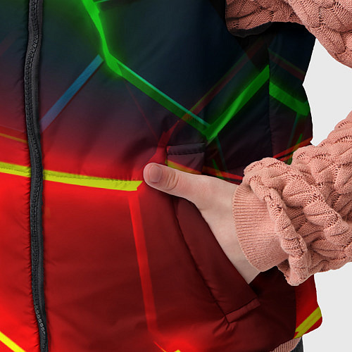 Детский жилет Зеленые и красные неоновые плиты в разломе / 3D-Красный – фото 5