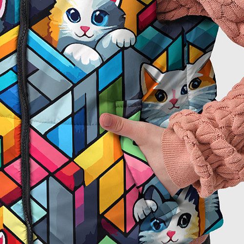 Детский жилет Геометрический паттерн с котятами - нейросеть / 3D-Красный – фото 5