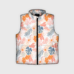 Детский жилет Паттерн узор листьев, цвет: 3D-светло-серый