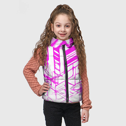Детский жилет Агрессивные розовые полосы на белом фоне / 3D-Светло-серый – фото 3