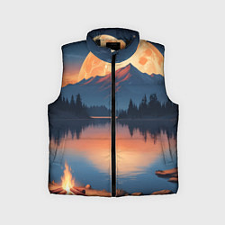 Детский жилет Костер на берегу озера, цвет: 3D-черный