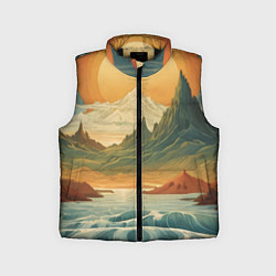 Детский жилет В теплых горах на закате, цвет: 3D-черный