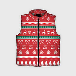 Детский жилет Новогодний паттерн с оленями снежинками леденцами