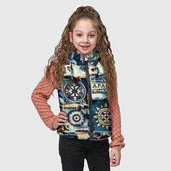 Детский жилет Символы Апачи на пэчворк дениме, цвет: 3D-черный — фото 2