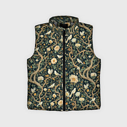 Детский жилет Узор с птицами зеленый, цвет: 3D-светло-серый