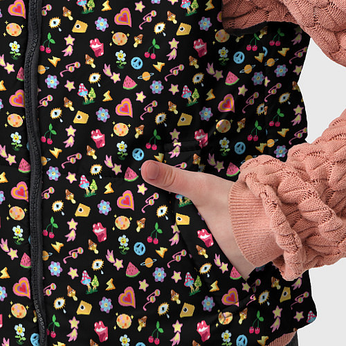 Детский жилет Паттерн хиппи значки на черном фоне / 3D-Красный – фото 5