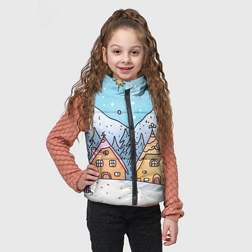 Детский жилет Новогодние рисованные домики / 3D-Светло-серый – фото 3