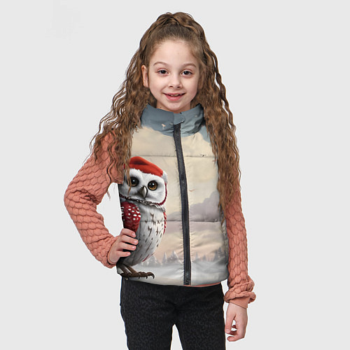 Детский жилет Сова на фоне зимнего леса / 3D-Светло-серый – фото 3