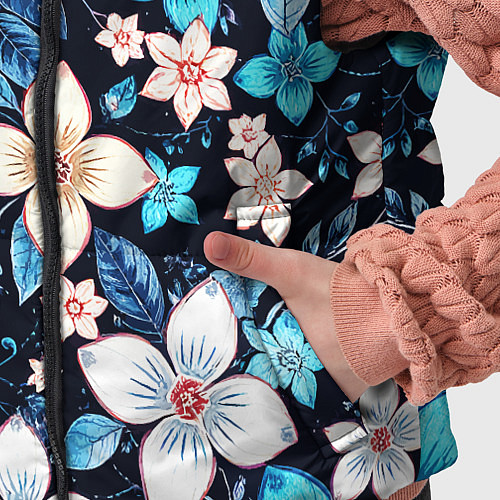 Детский жилет Сине-белые цветы на чёрном фоне / 3D-Красный – фото 5