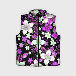 Детский жилет Фиолетово-белые цветы на чёрном фоне