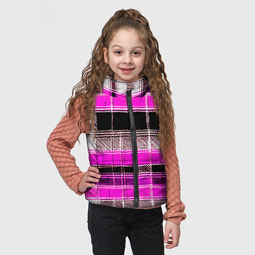 Детский жилет Белые полосы на чёрно-розовом фоне / 3D-Светло-серый – фото 3