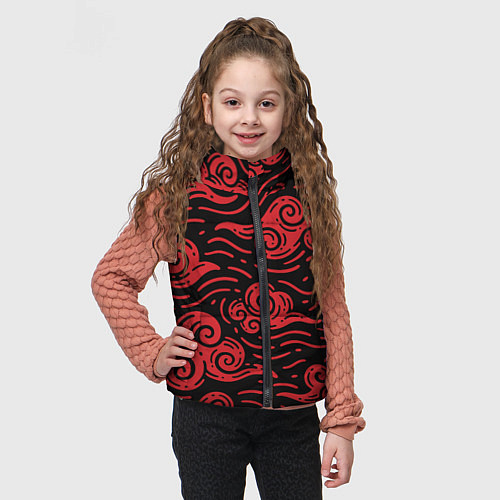 Детский жилет Японский орнамент - красные облака / 3D-Светло-серый – фото 3