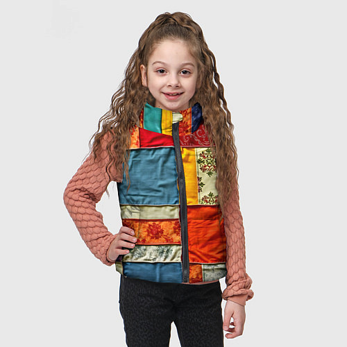 Детский жилет Пэчворк из ярких тканей / 3D-Светло-серый – фото 3