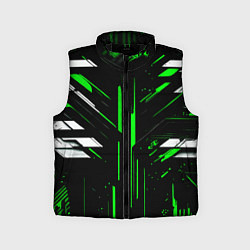 Детский жилет Зелёно-белые полосы и точки на чёрном фоне, цвет: 3D-черный