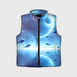 Детский жилет Луна и рыбы - нейроарт фантазия, цвет: 3D-светло-серый