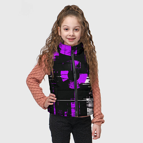 Детский жилет Фиолетово-белый гранж на чёрном фоне / 3D-Светло-серый – фото 3